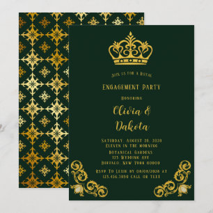 Green and Gold Royal Wedding Engagement Party Invitation