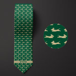 Green and Gold Running Dachshund Tie<br><div class="desc">A truly personalised neck tie featuring a pattern of gold dachshunds running back and forth and a gold monogram, a whimsical design that will appeal to any weiner dog dad who loves the breed while maintaining a sense of style. Be sure to check out our matching dachshund pattern socks to...</div>