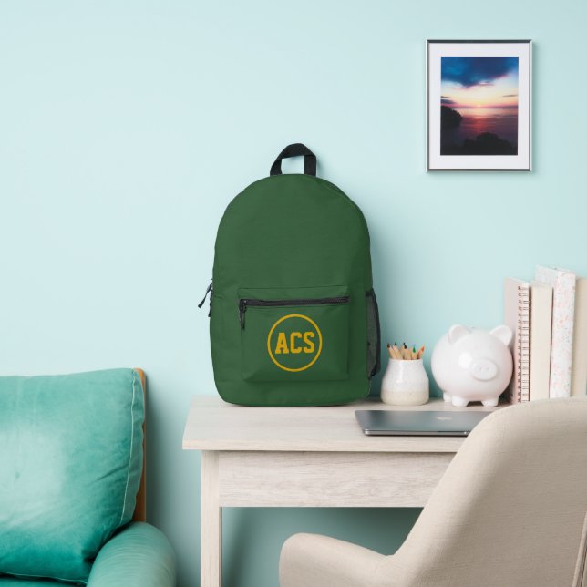 Green and Gold School Colors and Letters Printed Backpack (Insitu)