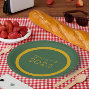 Green and Gold School Colours and Class Year Paper Plate