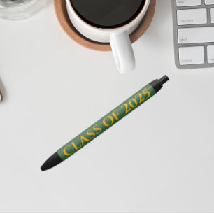 Green and Gold School Colours Class Year Black Ink Pen