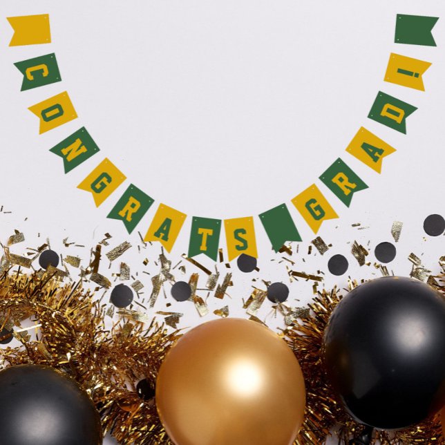 Green and Gold School Colours Graduation Bunting (In Situ)