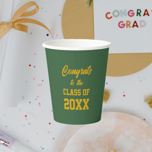 Green and Gold School Colours Graduation Party Paper Cups (In Situ Graduation Party)