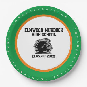 Green and Gold School Colours, Graduation Party Paper Plate