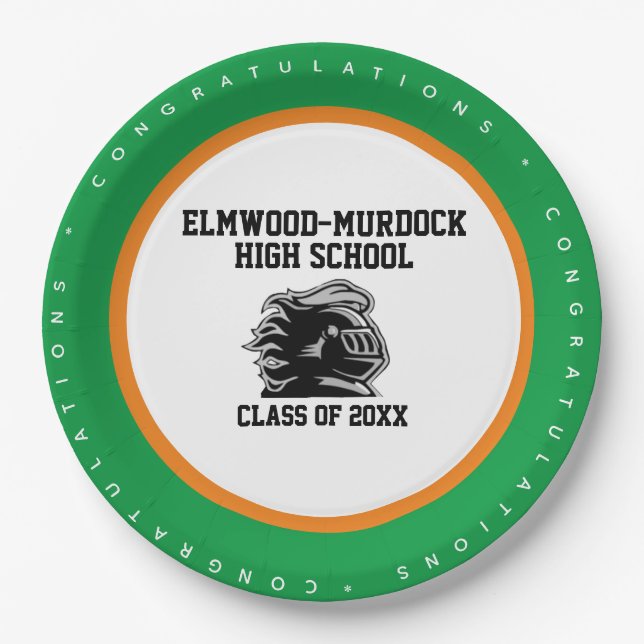 Green and Gold School Colours, Graduation Party Paper Plate (Front)