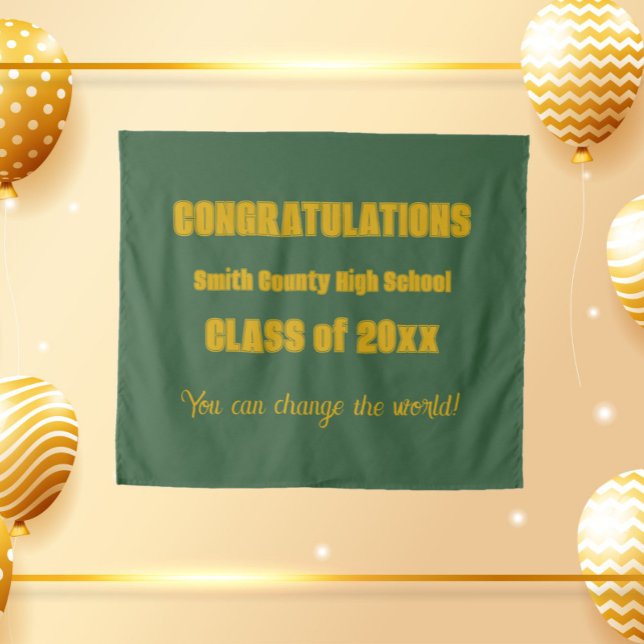 Green and Gold School Colours Graduation Tapestry (In Situ Party)