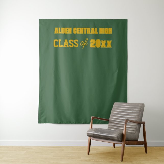 Green and Gold School Colours Photo Backdrop Tapestry (In Situ)