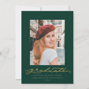 Green and Gold Script Graduation Announcement