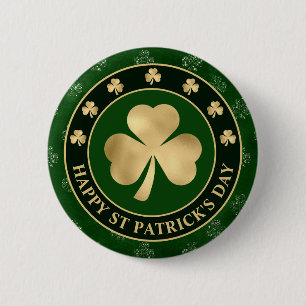 Green and Gold Shamrock Clover St Patrick's Day 6 Cm Round Badge