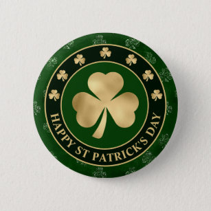 Green and Gold Shamrock Clover St Patrick's Day 6 Cm Round Badge