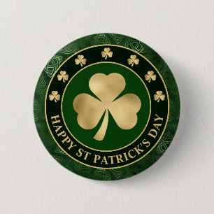 Green and Gold Shamrock Clover St Patrick's Day 6 Cm Round Badge