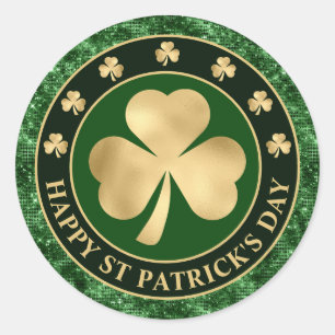 Green and Gold Shamrock Clover St Patrick's Day Classic Round Sticker
