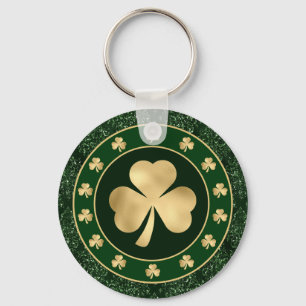 Green and Gold Shamrock Clover St Patrick's Day Key Ring