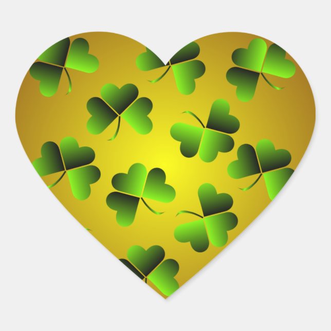 Green and Gold Shamrock Heart Sticker (Front)