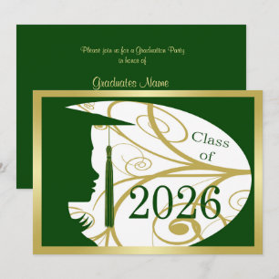 Green and Gold Silhouette 2026 Graduation Party Invitation