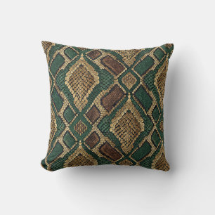 Green and Gold Snake Skin Pattern - Animal Print Cushion