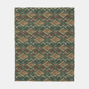 Green and Gold Snake Skin Pattern - Animal Print Fleece Blanket
