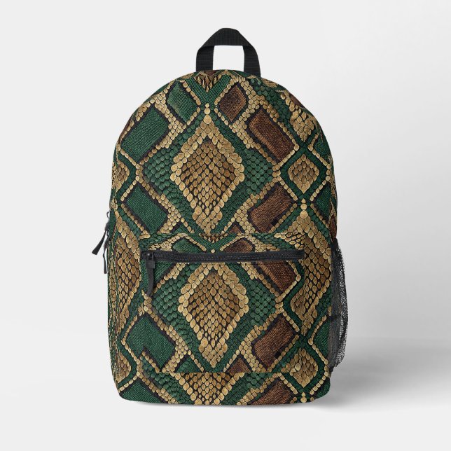 Green and Gold Snake Skin Pattern - Animal Print Printed Backpack (Front)