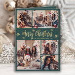 Green and Gold Snowflake 6 Photo Collage Christmas Holiday Card<br><div class="desc">Modern Simple Elegant Calligraphy Green and Gold Snowflake 6 Photo Collage Merry Christmas Script Folded Holiday Card. This festive, minimalist, six (6) photo holiday greeting card template features a pretty grid photo collage, some snowflake and says „Merry Christmas”! The „Merry Christmas” greeting text is written in a beautiful whimsical hand...</div>