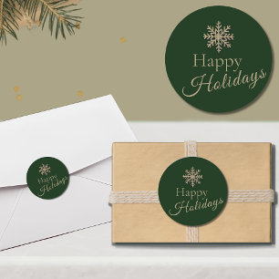 Green and Gold Snowflake Happy Holidays Classic Round Sticker