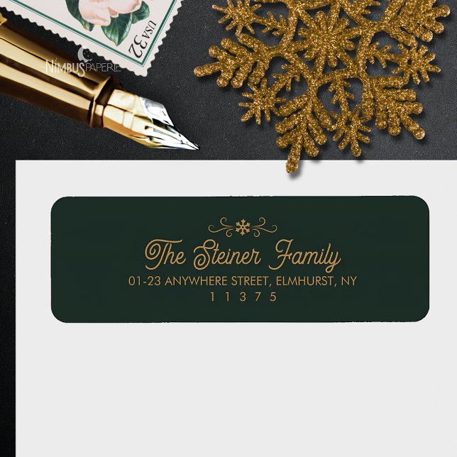 Green and Gold Snowflake Winter Address Label (Creator Uploaded)