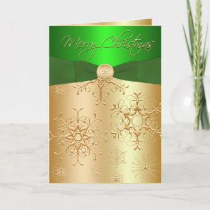 Green and Gold Snowflakes Christmas Card