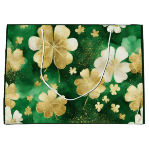 Green and Gold St Patrick's Day Shamrock Large Gift Bag