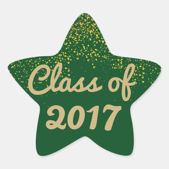 Green and Gold Star Graduation Sticker Template (Front)