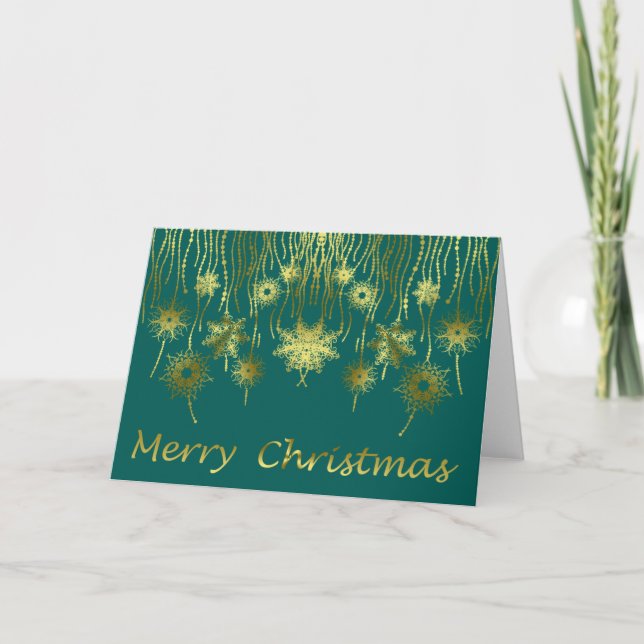 Green and Gold Star Jewels Christmas Holiday Card (Front)