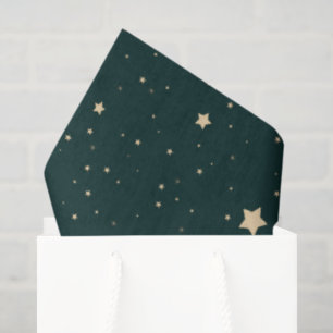 Green and Gold Starry Night Family Name Christmas Tissue Paper