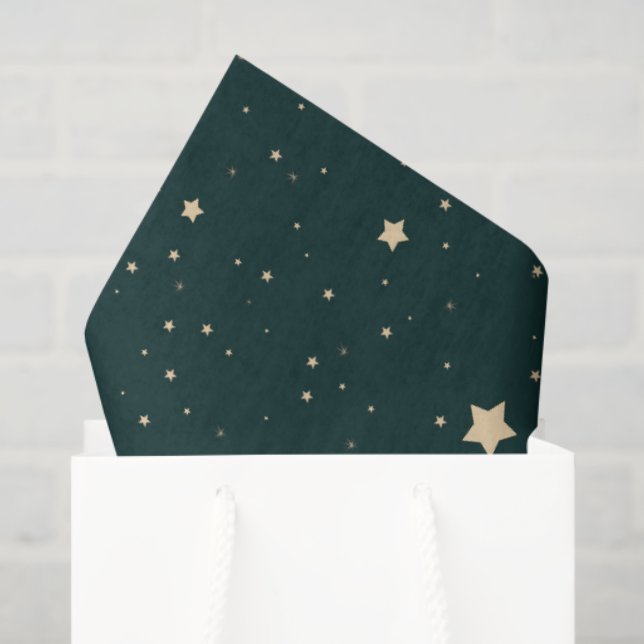 Green and Gold Starry Night Family Name Christmas Tissue Paper (Gift Bag)