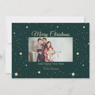 Green and Gold Starry Night Photo Christmas Holiday Card