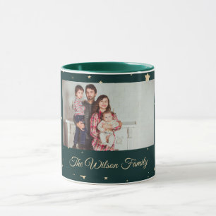 Green and Gold Starry Night  Photo Christmas Mug