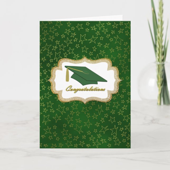 Green and Gold Stars Graduation  Card (Front)