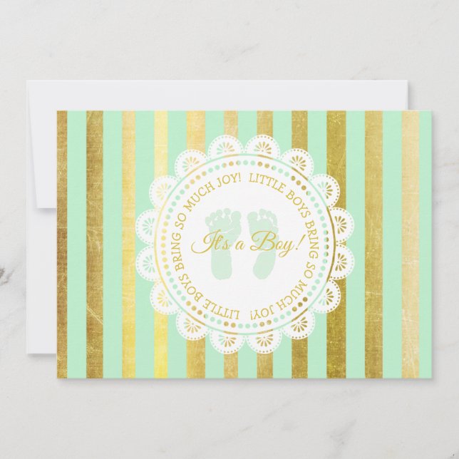 Green and Gold Striped boy Baby Shower Invitation (Front)