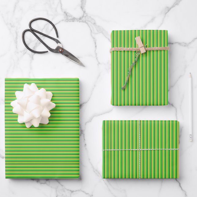 Green and Gold Striped Wrapping Paper Sheet (Front)