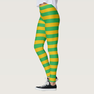 Green and Gold Stripes Leggings