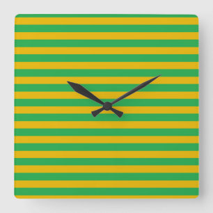 Green and Gold Stripes Square Wall Clock