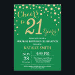 Green and Gold Surprise 21st Birthday Diamond Invitation<br><div class="desc">Surprise 21st Birthday Invitation with Green and Gold Glitter Diamond Background. Gold Confetti. Adult Birthday. Male Men or Women Birthday. For further customisation,  please click the "Customise it" button and use our design tool to modify this template.</div>