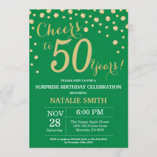 Green and Gold Surprise 50th Birthday Diamond Invitation