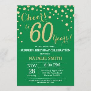 Green and Gold Surprise 60th Birthday Diamond Invitation