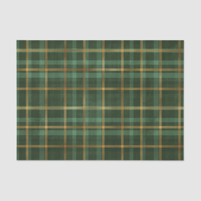 Green and Gold Tartan Plaid Tissue Paper (Front)