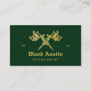 Green And Gold Tattoo Machine Tattoo Artist Business Card