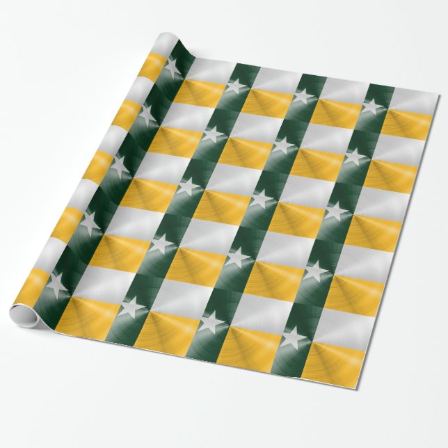 Green and Gold Texas Flag Radial Brushed Wrapping Paper (Unrolled)