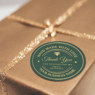 Green and gold thank you classic round sticker