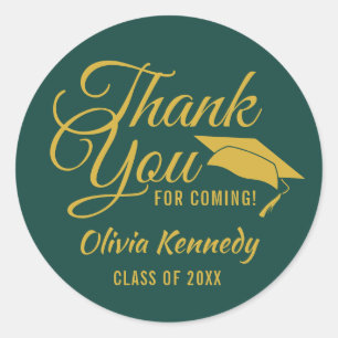 Green And Gold Thank You Graduation Party Favour Classic Round Sticker