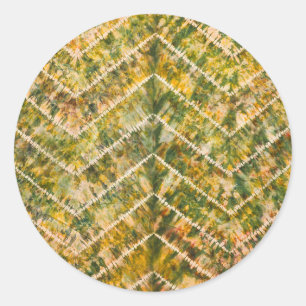 Green and Gold Tie Dye Chevron Pattern Classic Round Sticker