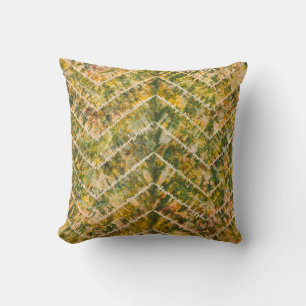 Green and Gold Tie Dye Chevron Pattern Cushion