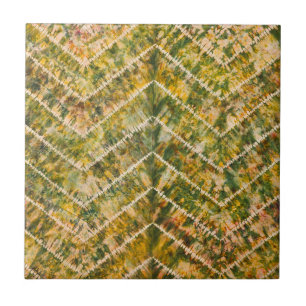 Green and Gold Tie Dye Chevron Pattern Tile