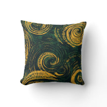 Green and Gold Tribal Spiral Pillow